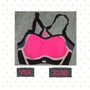❤️ VSX Pink and Black Sports Bra with Racerback Design Sz 32DD